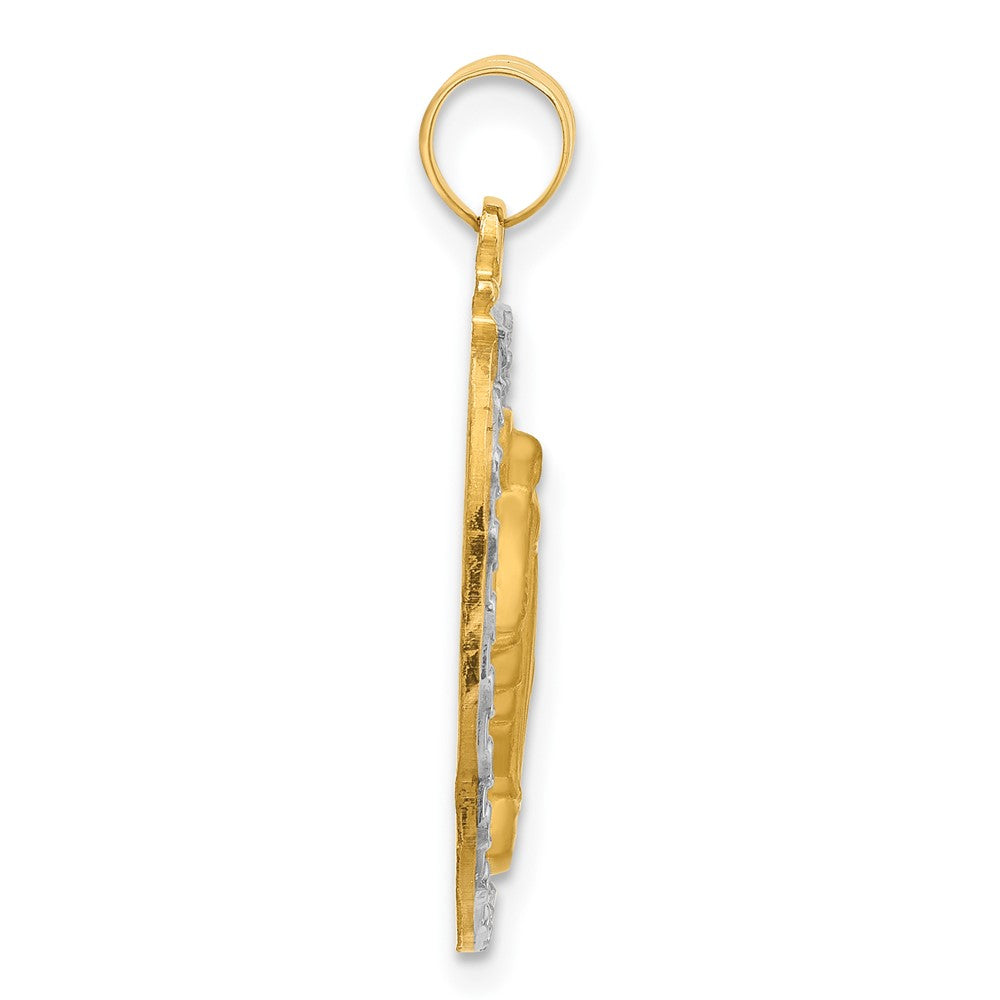 14k Yellow & Rhodium 14.4 mm Satin and Polished Miraculous Medal Solid Oval Pendant (2.22 grams)