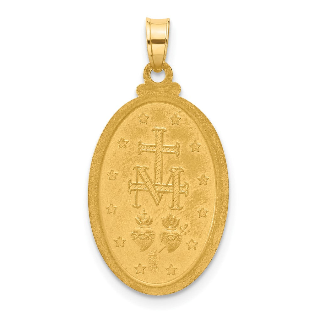 14k Yellow & Rhodium 14.4 mm Satin and Polished Miraculous Medal Solid Oval Pendant (2.22 grams)