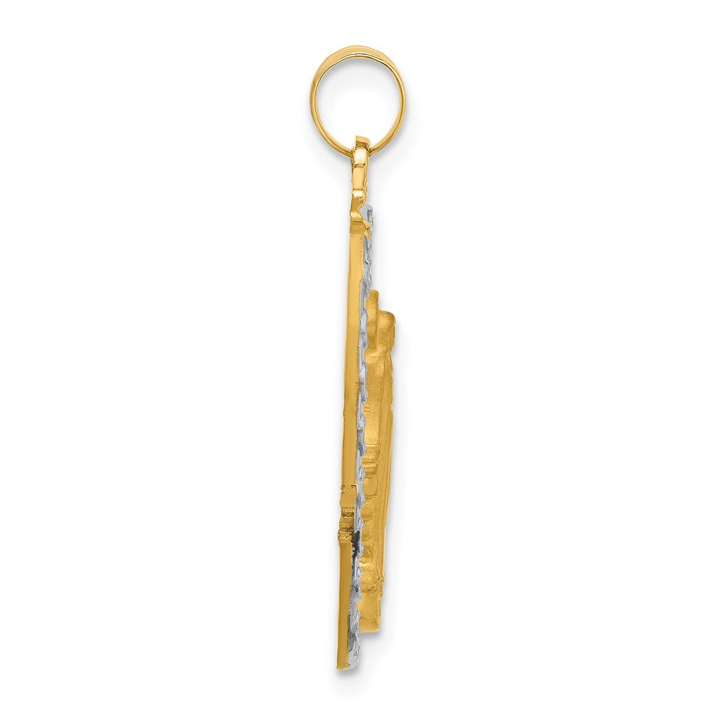 14k Yellow & Rhodium 16.1 mm Satin and Polished Miraculous Medal Solid Oval Pendant (2.57 grams)