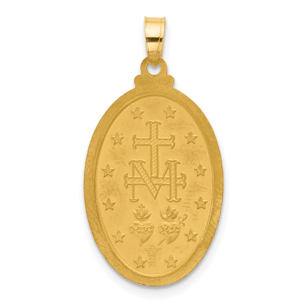 14k Yellow & Rhodium 16.1 mm Satin and Polished Miraculous Medal Solid Oval Pendant (2.57 grams)