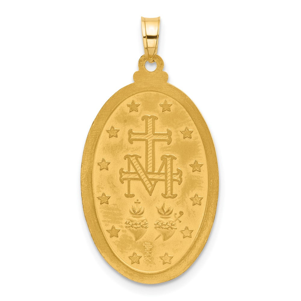 14k Yellow Gold 17.6 mm Satin and Polished Miraculous Medal Solid Oval Pendant (3.19 grams)