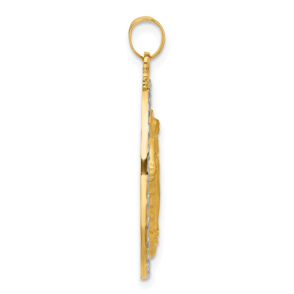 14k Yellow & Rhodium 17.6 mm Satin and Polished Miraculous Medal Solid Oval Pendant (3.19 grams)