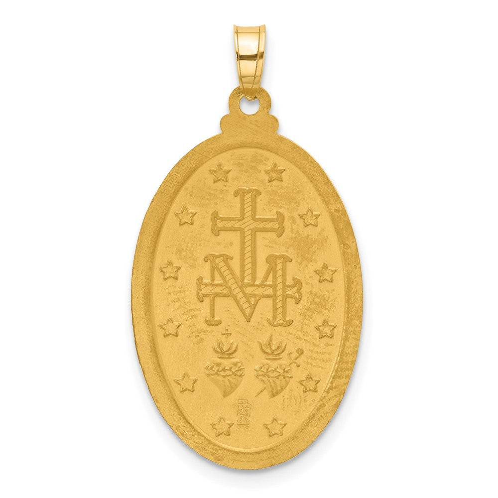 14k Yellow & Rhodium 17.6 mm Satin and Polished Miraculous Medal Solid Oval Pendant (3.19 grams)