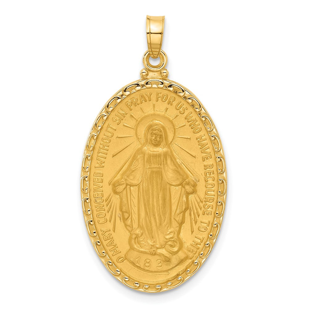 14k Yellow Gold 19.4 mm Satin and Polished Miraculous Medal Solid Oval Pendant (3.88 grams)