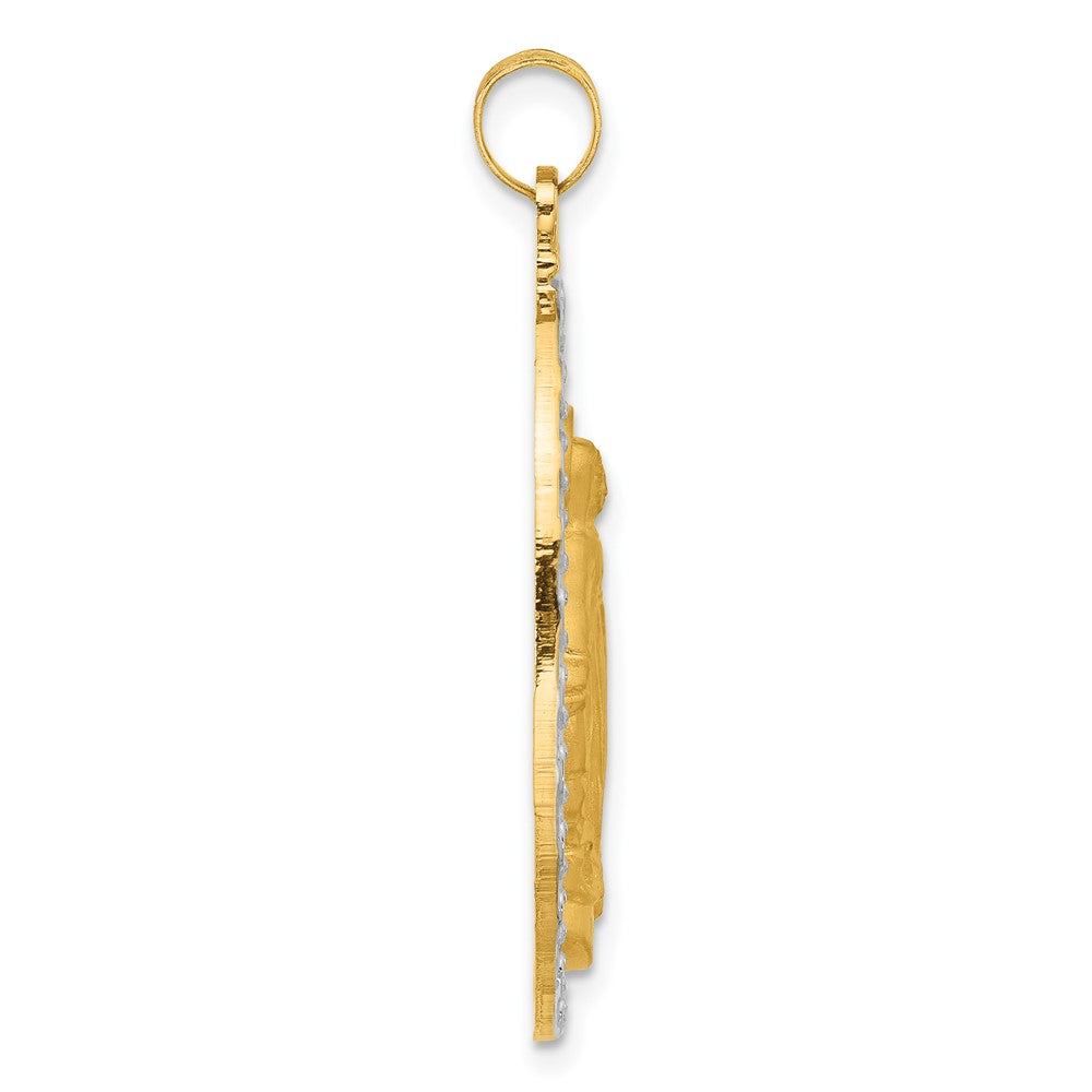 14k Yellow & Rhodium 19.4 mm Satin and Polished Miraculous Medal Solid Oval Pendant (3.8 grams)