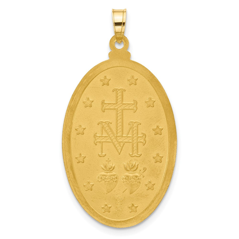 14k Yellow & Rhodium 19.4 mm Satin and Polished Miraculous Medal Solid Oval Pendant (3.8 grams)