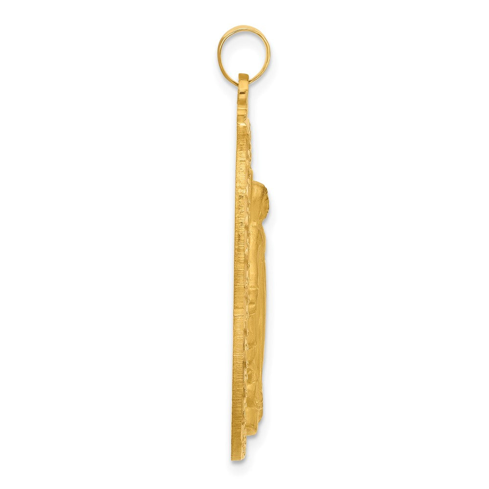 14k Yellow Gold 21.2 mm Satin and Polished Miraculous Medal Solid Oval Pendant (5.26 grams)