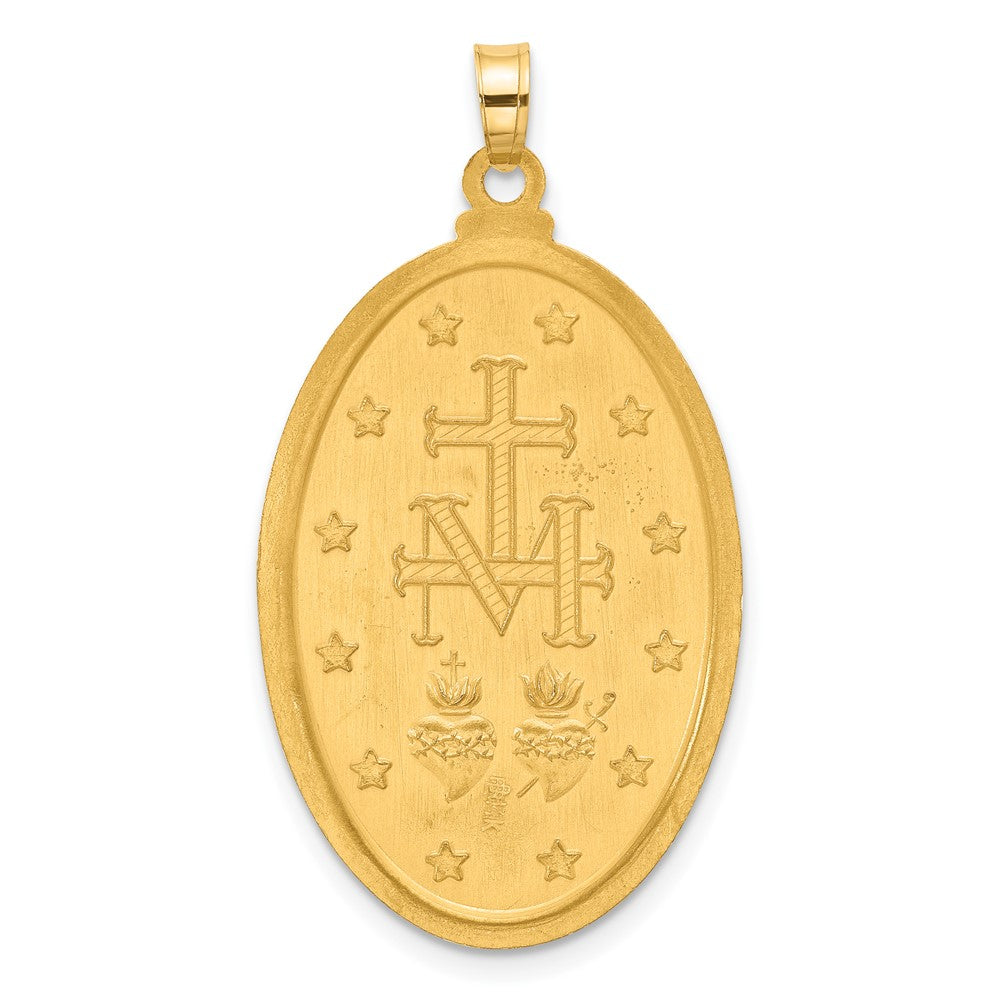14k Yellow Gold 21.2 mm Satin and Polished Miraculous Medal Solid Oval Pendant (5.26 grams)