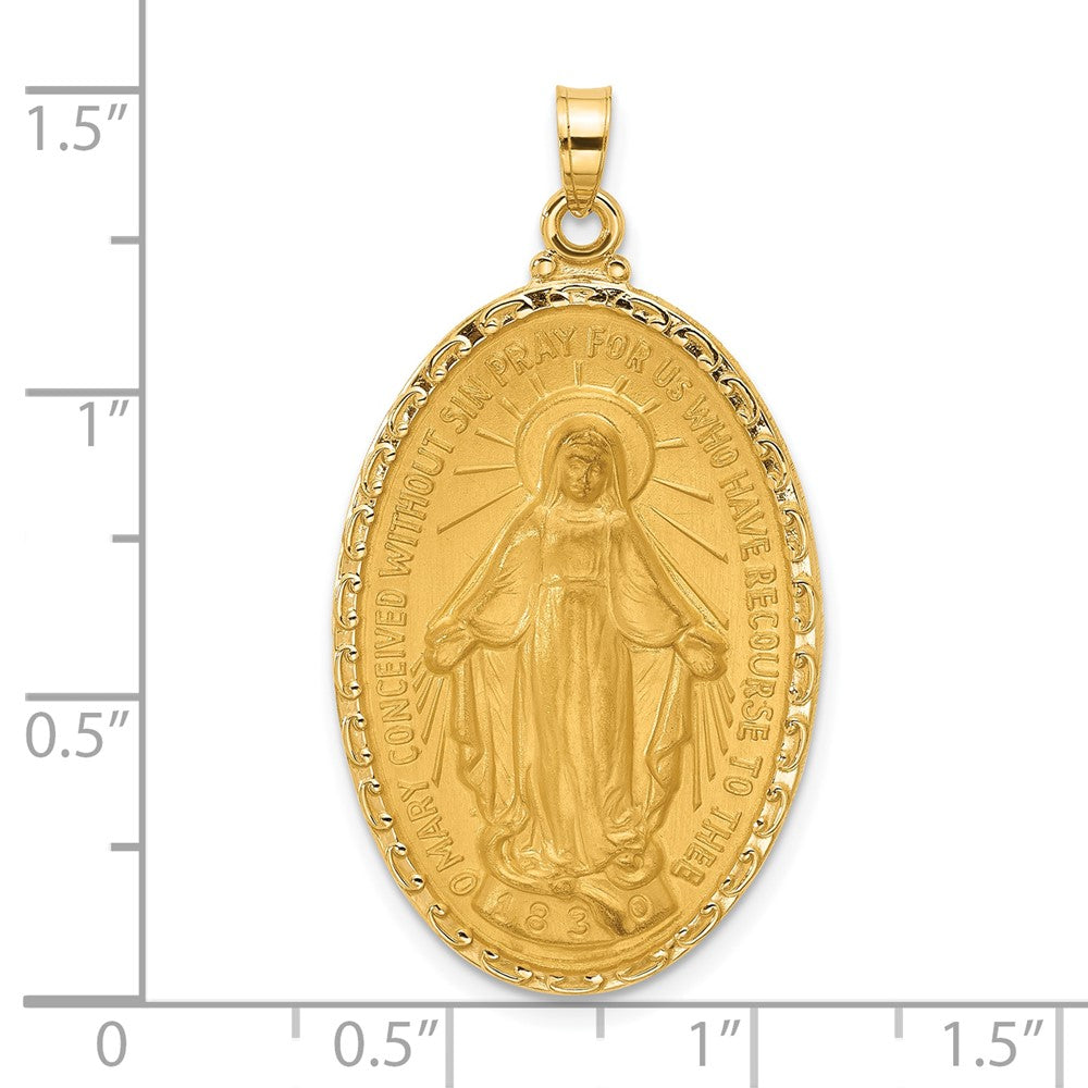 14k Yellow Gold 21.2 mm Satin and Polished Miraculous Medal Solid Oval Pendant (5.26 grams)