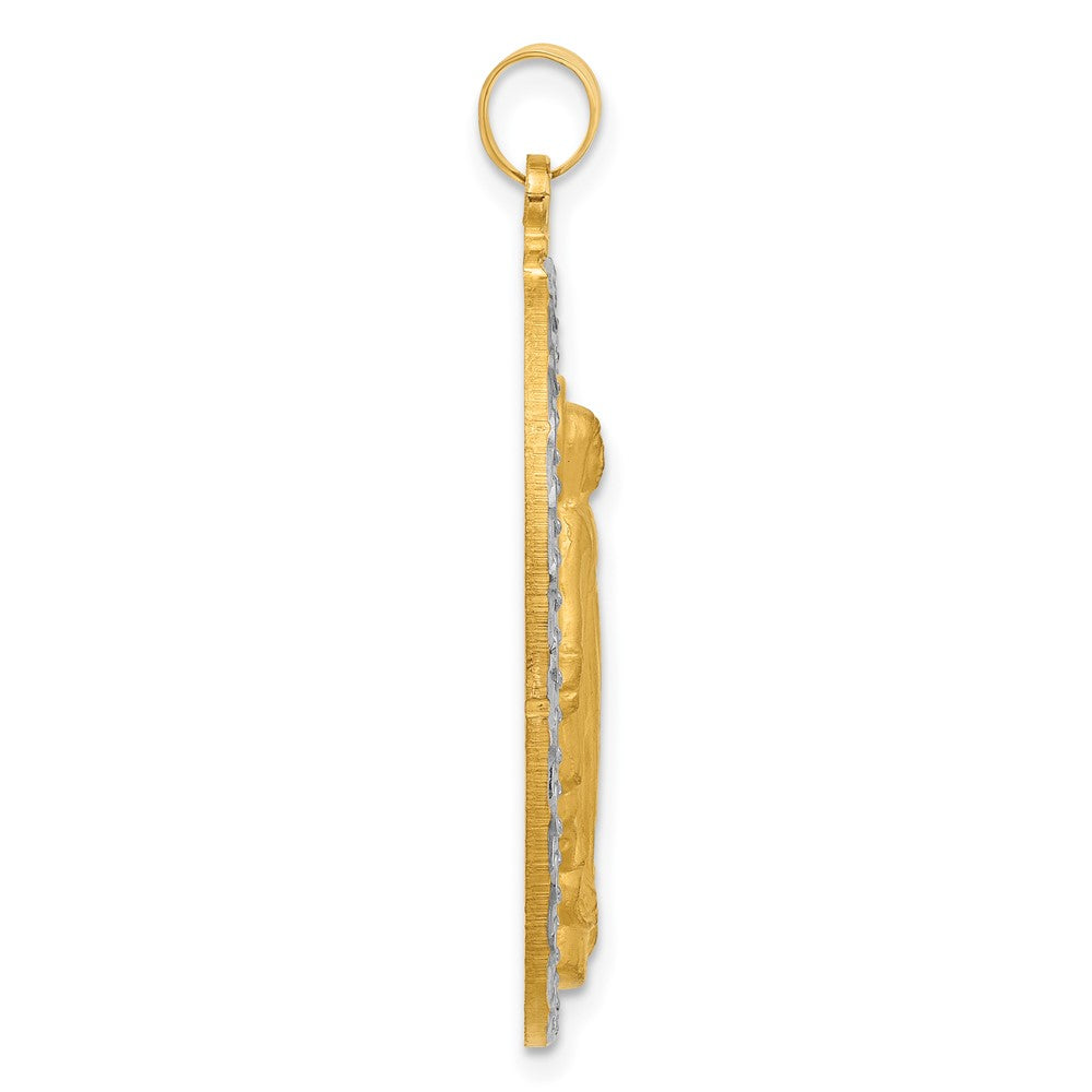 14k Yellow & Rhodium 21.2 mm Satin and Polished Miraculous Medal Solid Oval Pendant (5.3 grams)