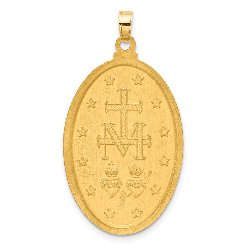14k Yellow & Rhodium 21.2 mm Satin and Polished Miraculous Medal Solid Oval Pendant (5.3 grams)