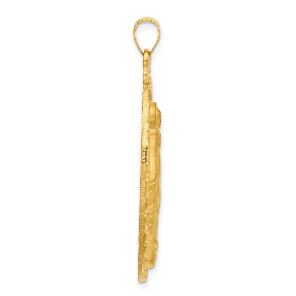14k Yellow Gold 23.9 mm Satin and Polished Miraculous Medal Solid Oval Pendant (6.42 grams)
