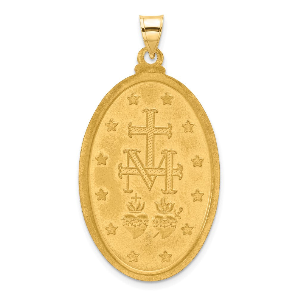 14k Yellow Gold 23.9 mm Satin and Polished Miraculous Medal Solid Oval Pendant (6.42 grams)