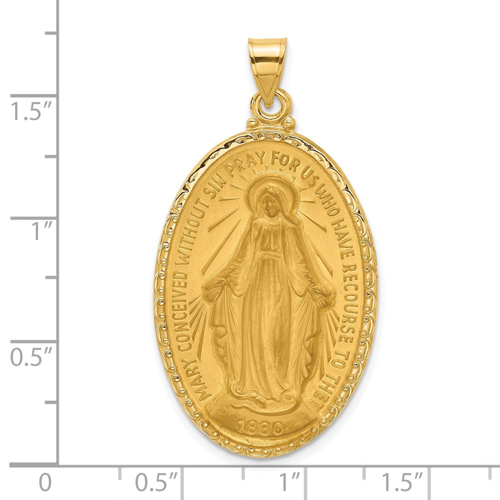 14k Yellow Gold 23.9 mm Satin and Polished Miraculous Medal Solid Oval Pendant (6.42 grams)