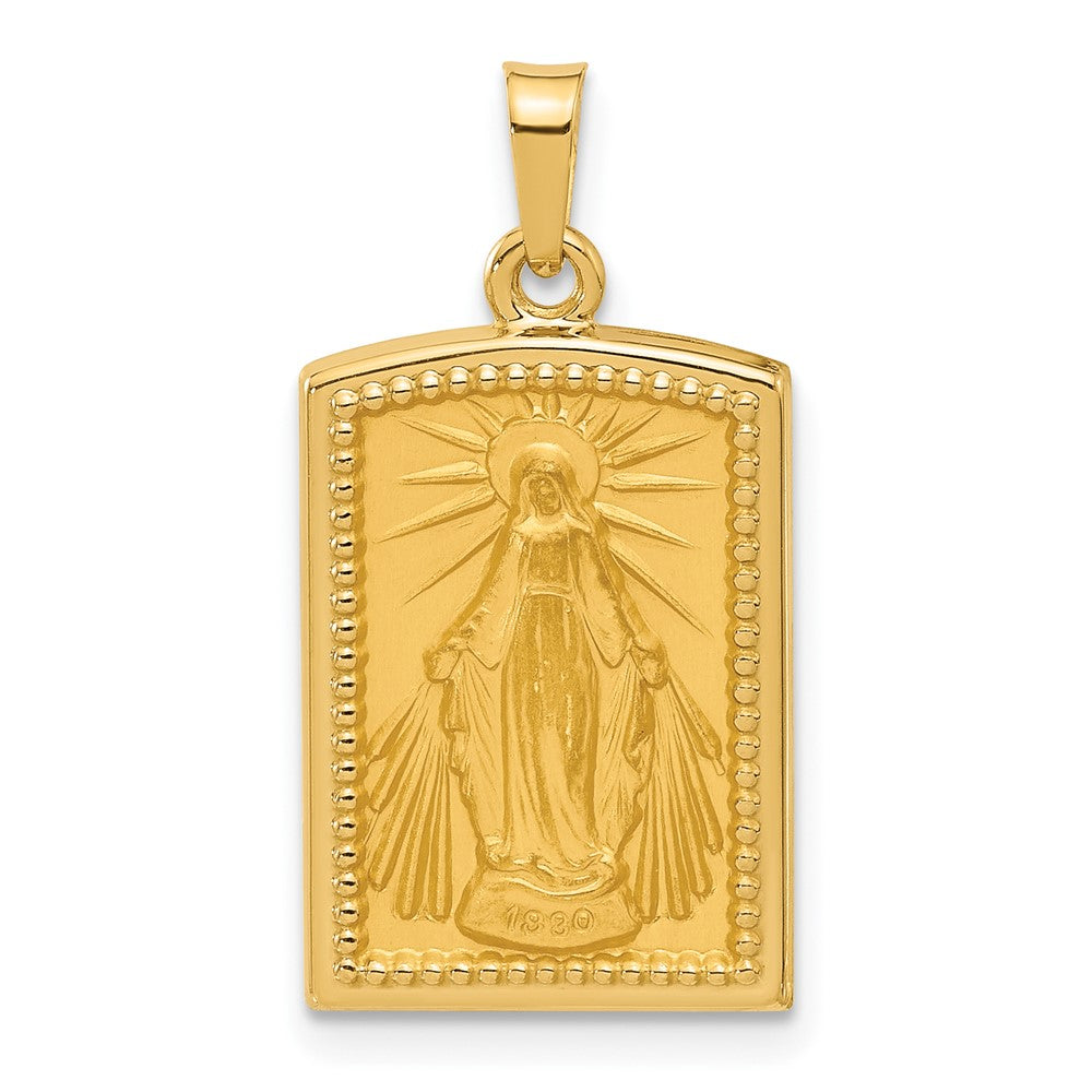 14k Yellow Gold 13.3 mm Rectangular Hollow Miraculous Medal