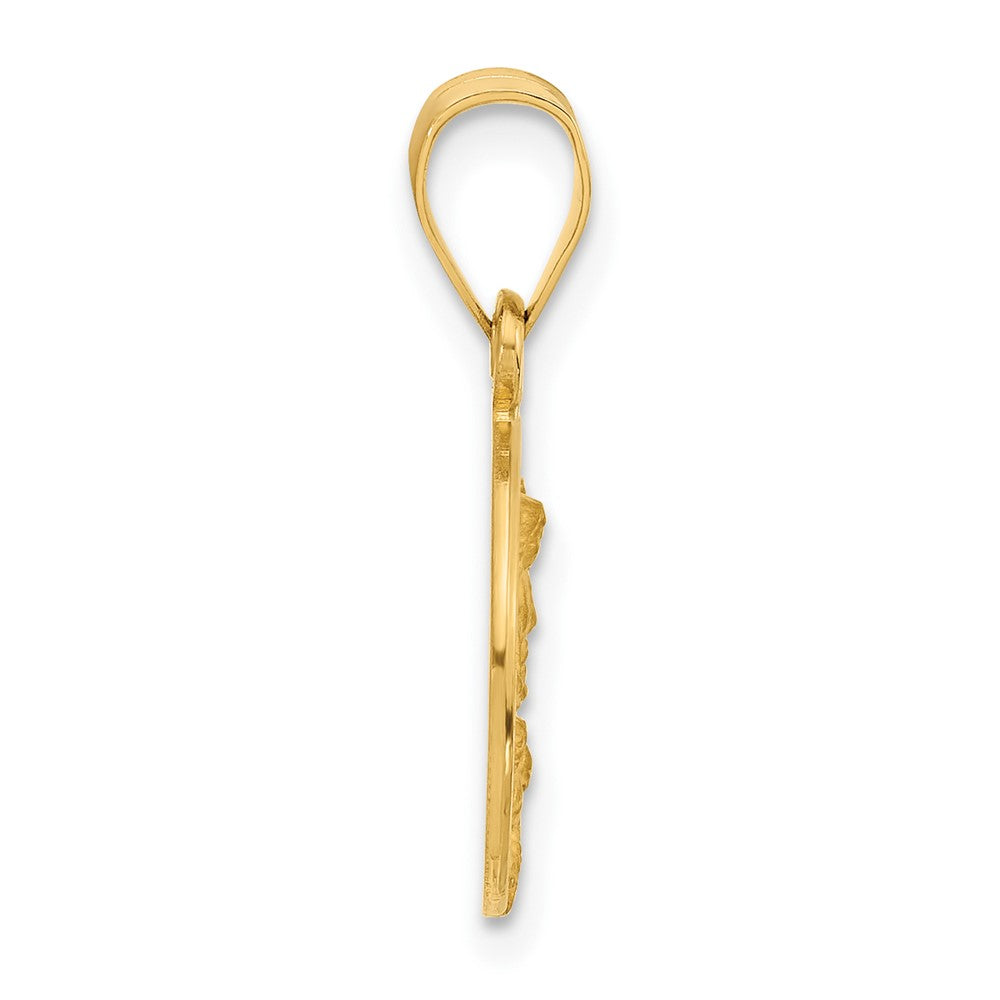 14k Yellow Gold 13.3 mm Polished and Satin Solid Our Guardian Angel Medal (1.33 grams)