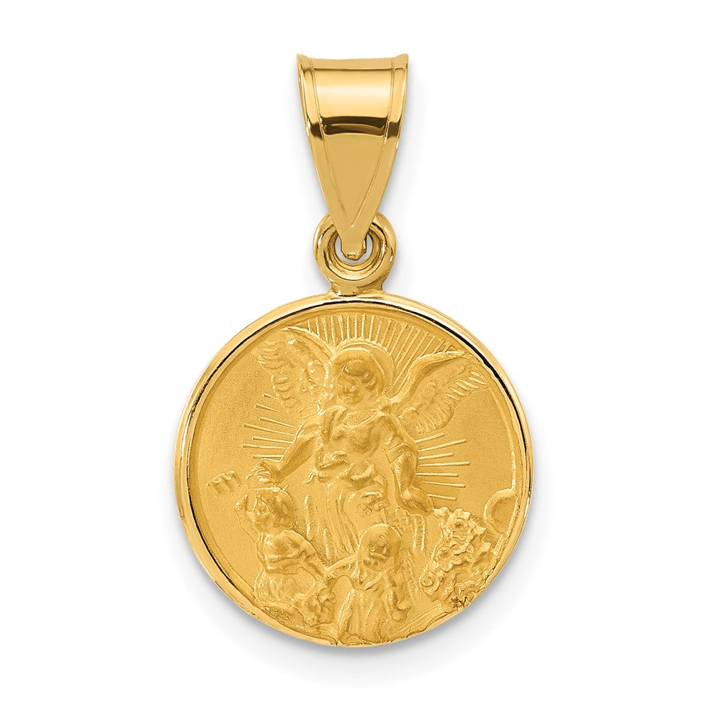 14k Yellow Gold 13.3 mm Polished and Satin Solid Our Guardian Angel Medal (1.33 grams)