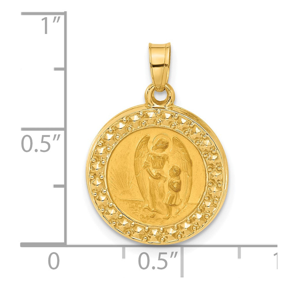 14k Yellow Gold 16.6 mm Hollow Our Guardian Angel Medal (1.05 grams)