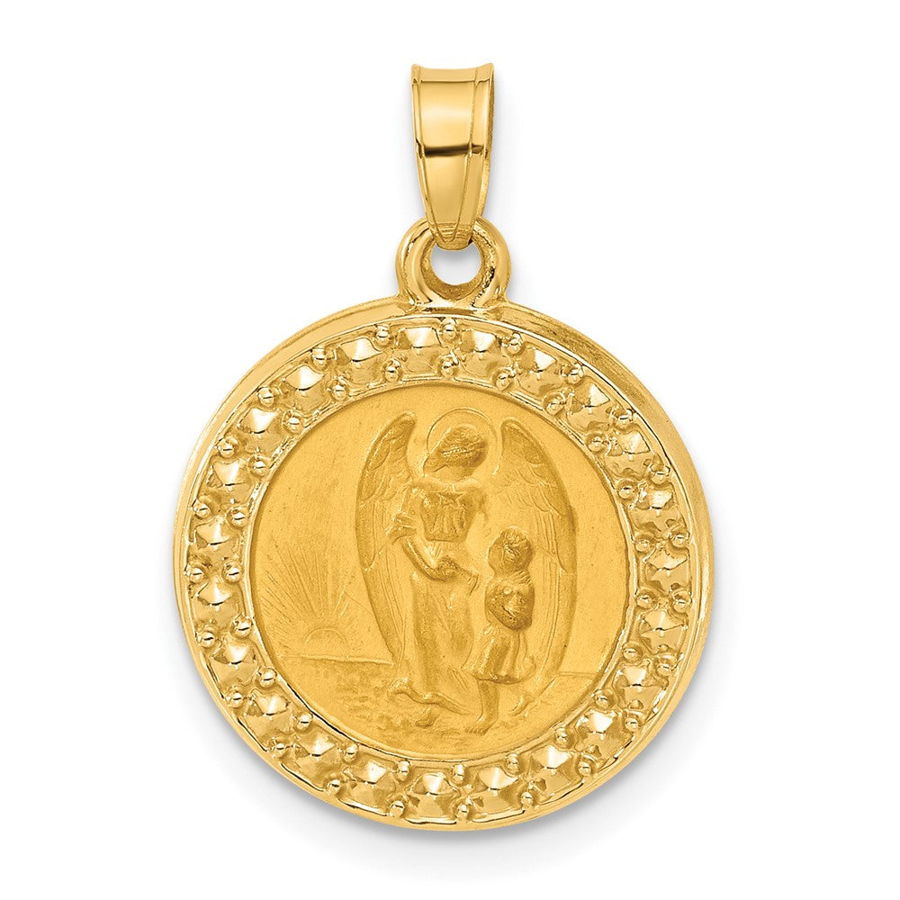14k Yellow Gold 16.6 mm Hollow Our Guardian Angel Medal (1.05 grams)