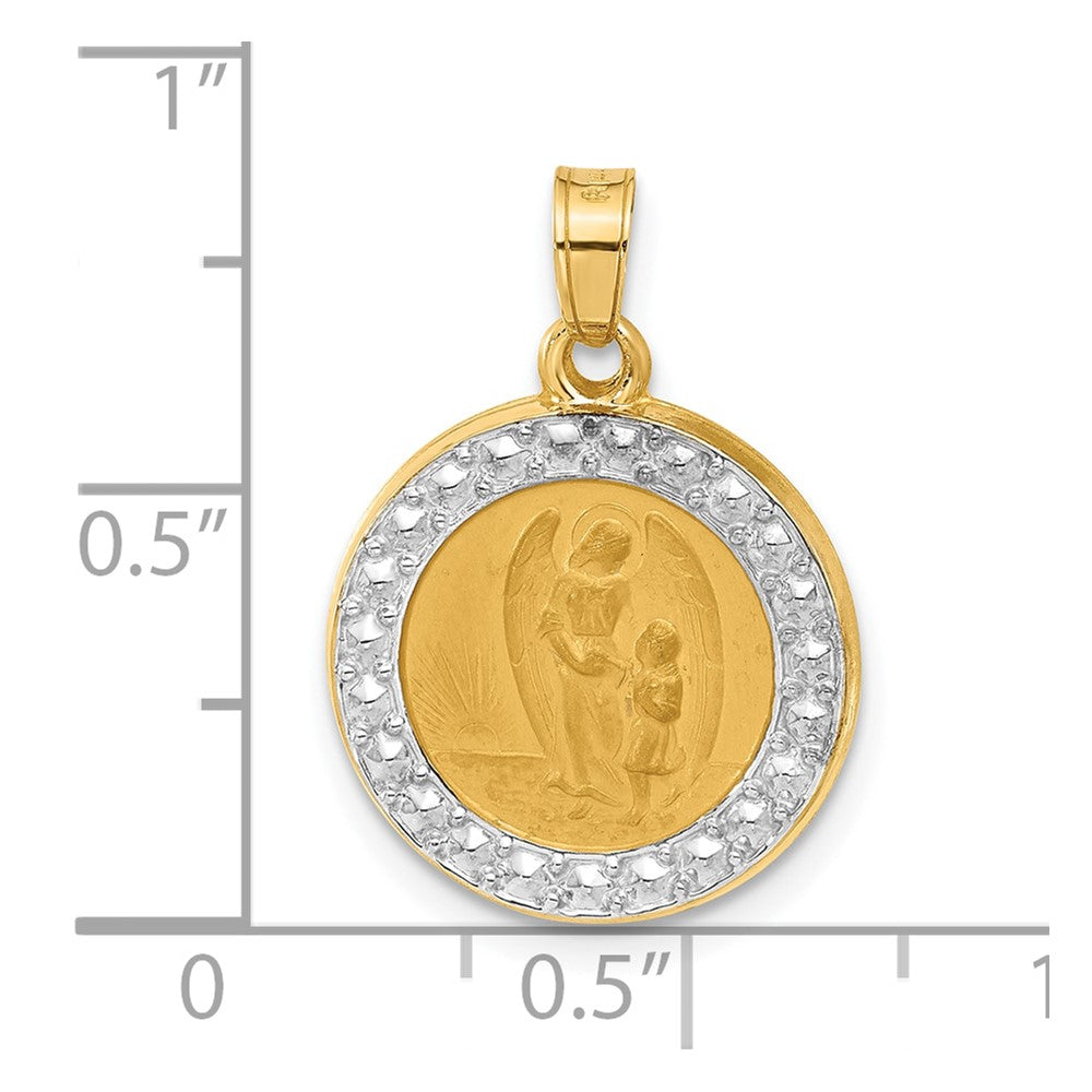 14k Yellow & Rhodium 16.6 mm Hollow Our Guardian Angel Medal (1.14 grams)