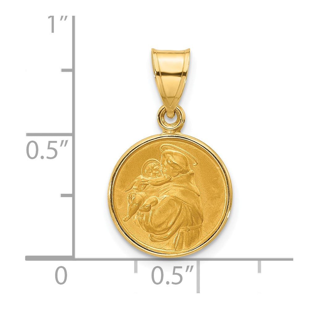 14k Yellow Gold 13.3 mm Polished and Satin St. Anthony Medal (1.24 grams)