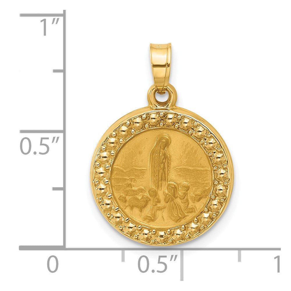 14k Yellow Gold 16.2 mm Satin and Polished St Anthony Medal Circle Pendant (1.11 grams)