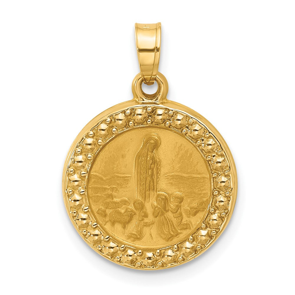 14k Yellow Gold 16.2 mm Satin and Polished St Anthony Medal Circle Pendant (1.11 grams)