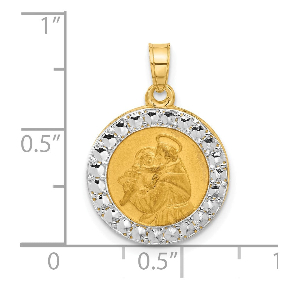 14k Yellow & Rhodium 16.2 mm Hollow St. Anthony Medal (1.05 grams)