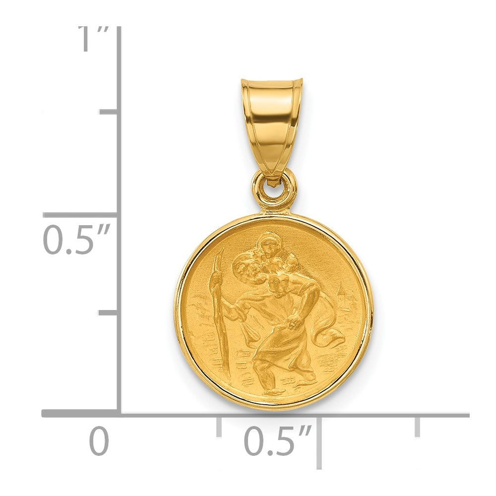 14k Yellow Gold 13.2 mm Polished and Satin St. Christopher Medal (1.43 grams)