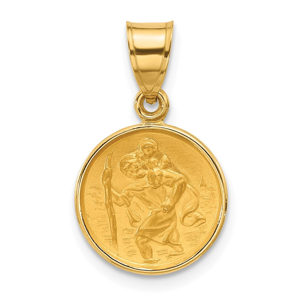 14k Yellow Gold 13.2 mm Polished and Satin St. Christopher Medal (1.43 grams)