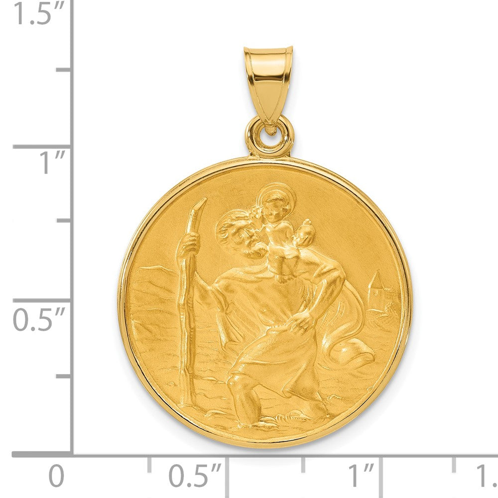 14k Yellow Gold 24.4 mm Polished and Satin Solid St. Christopher Medal (5.23 grams)