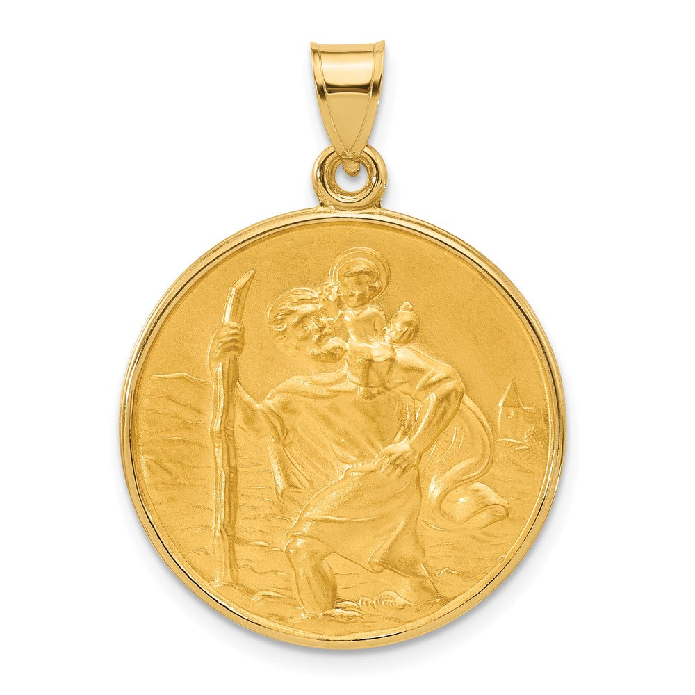 14k Yellow Gold 24.4 mm Polished and Satin Solid St. Christopher Medal (5.23 grams)