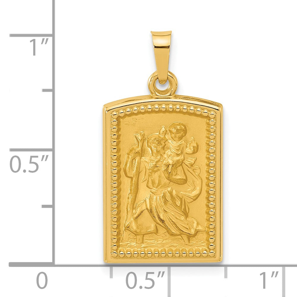 14k Yellow Gold 13.5 mm Rectangular Hollow St. Christopher Medal (1.24 grams)