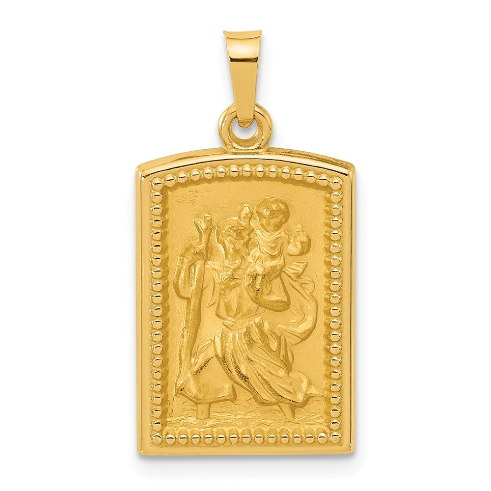 14k Yellow Gold 13.5 mm Rectangular Hollow St. Christopher Medal (1.24 grams)
