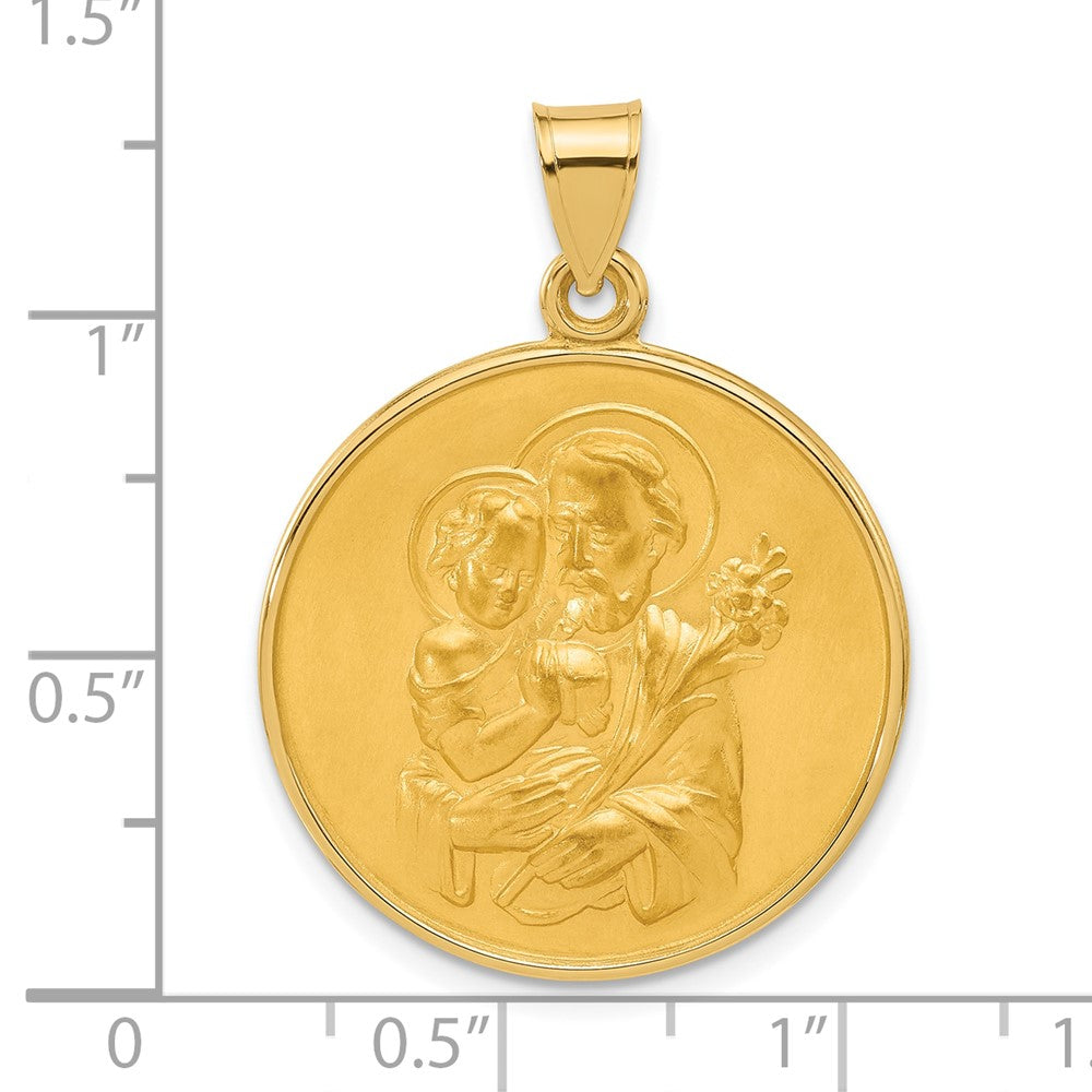 14k Yellow Gold 24.4 mm Polished and Satin Solid St Joseph Medal (5.42 grams)