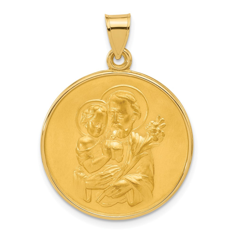 14k Yellow Gold 24.4 mm Polished and Satin Solid St Joseph Medal (5.42 grams)