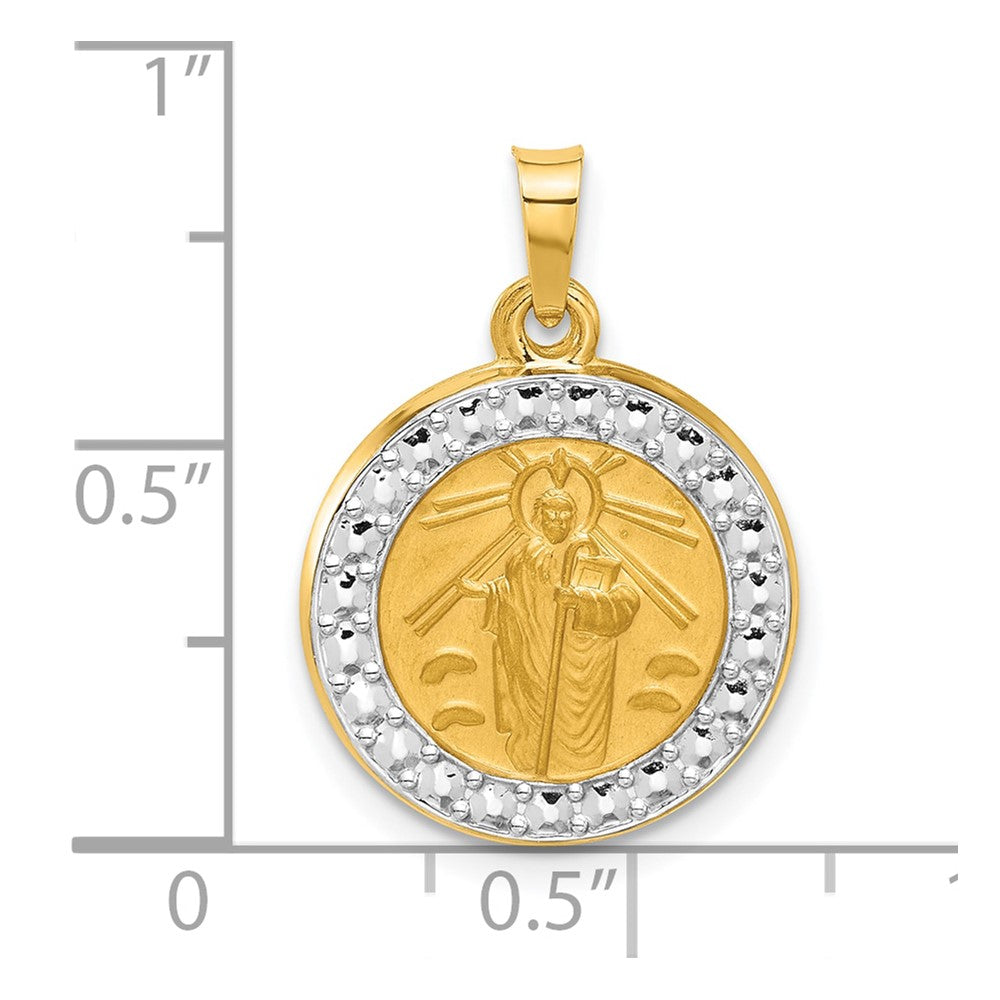14k Yellow & Rhodium 16.4 mm Hollow St. Jude Thaddeus Medal (1.05 grams)