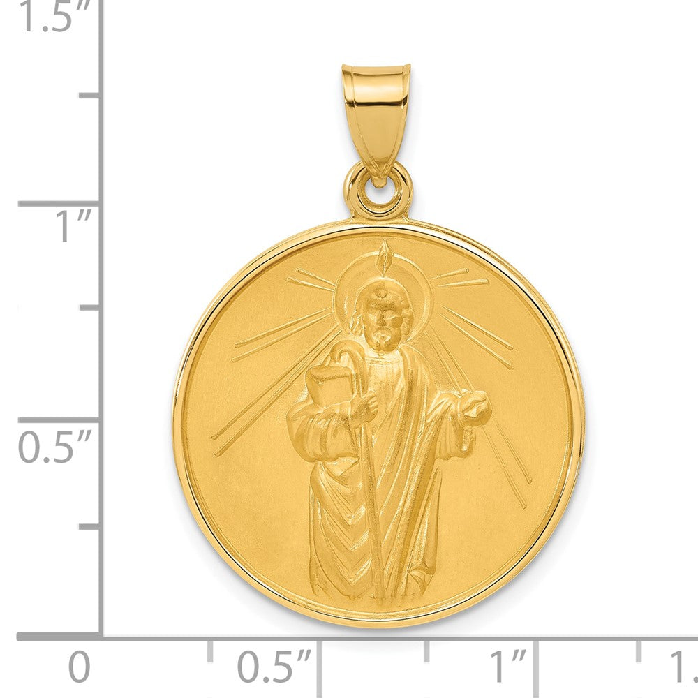 14k Yellow Gold 24.4 mm Polished and Satin Solid St Jude Thaddeus Medal (4.75 grams)