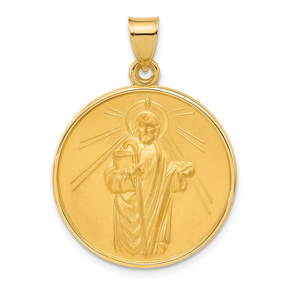 14k Yellow Gold 24.4 mm Polished and Satin Solid St Jude Thaddeus Medal (4.75 grams)