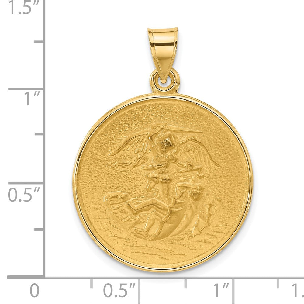 14k Yellow Gold 24.4 mm Polished and Satin Solid St. Michael Medal (5.42 grams)