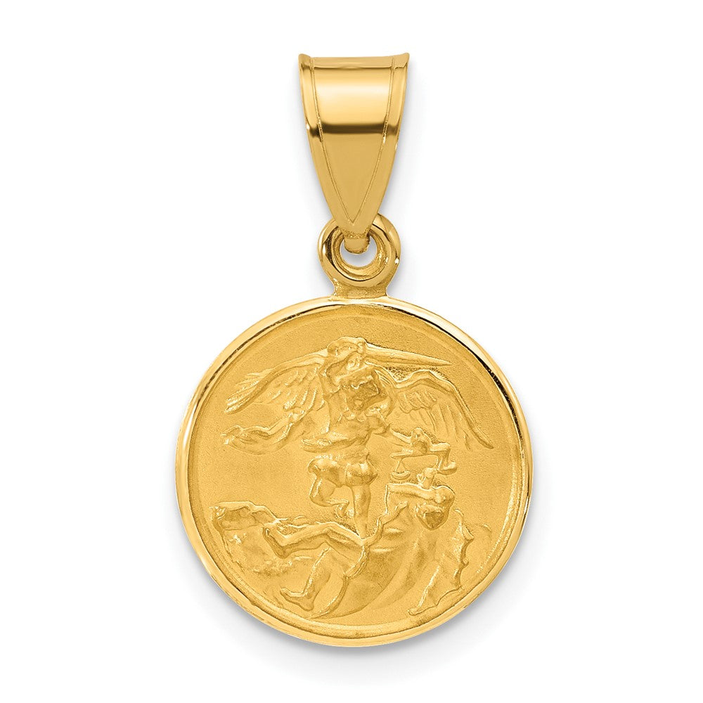 14k Yellow Gold 13.3 mm Polished and Satin Solid St. Michael Medal (1.33 grams)