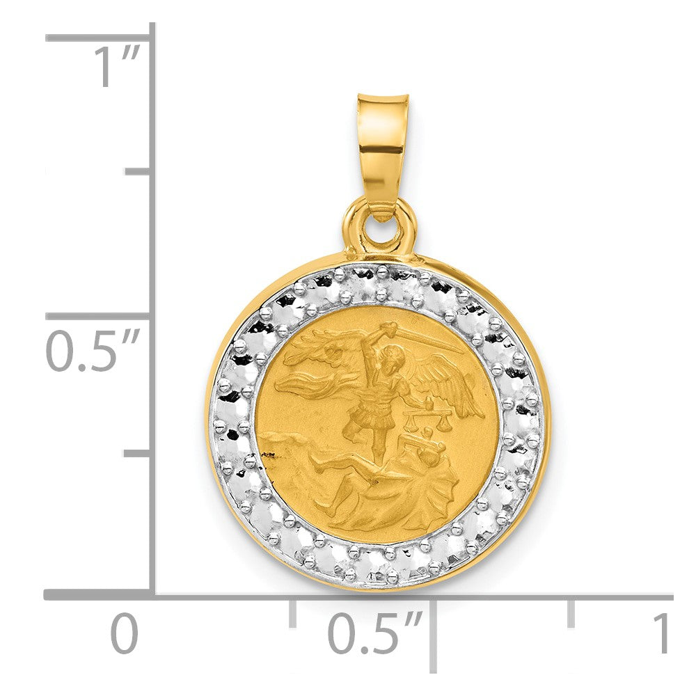 14k Yellow & Rhodium 16.4 mm Hollow St. Michael Medal (1.05 grams)