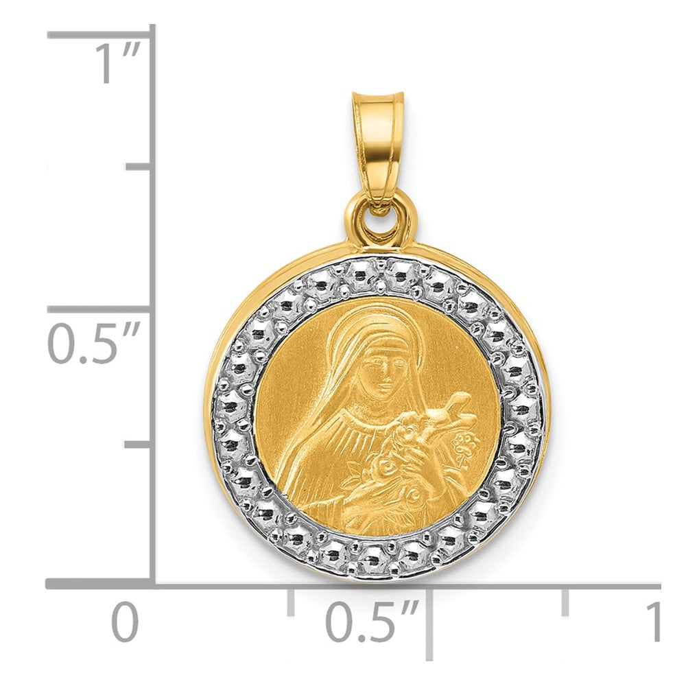 14k Yellow & Rhodium 16.1 mm Hollow St. Theresa Pendant (1.05 grams)