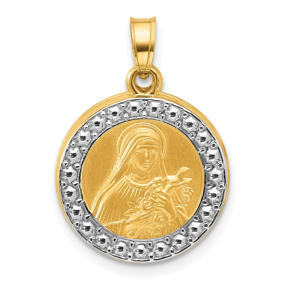 14k Yellow & Rhodium 16.1 mm Hollow St. Theresa Pendant (1.05 grams)