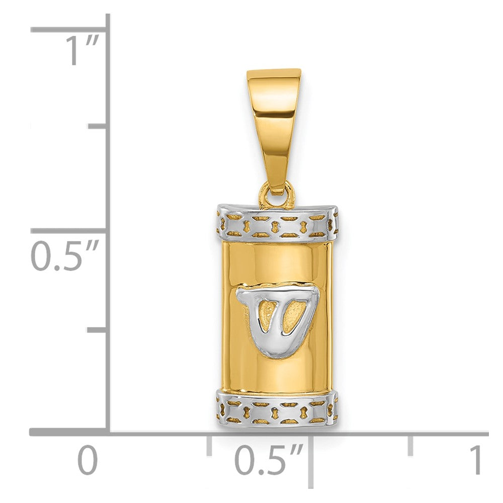 14k Yellow & Rhodium 8 mm Polished Mezuzah Pendant (1.28 grams)