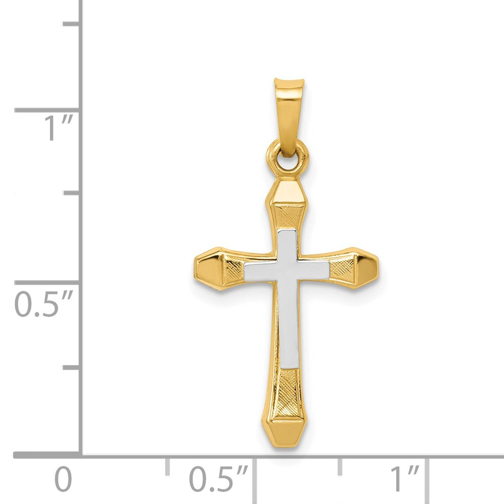 14k Yellow & Rhodium 14 mm Hollow Cross Pendant (0.58 grams)