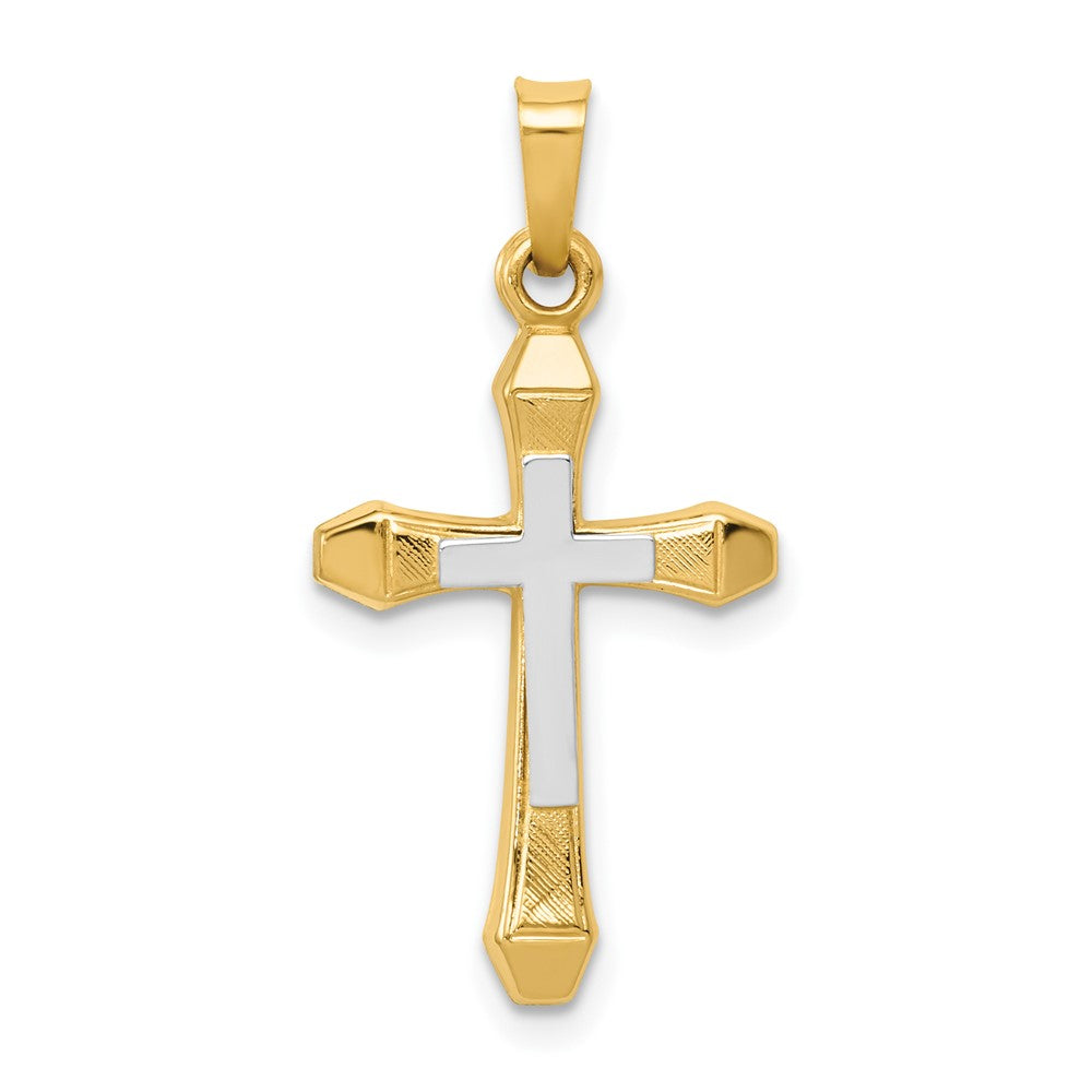 14k Yellow & Rhodium 14 mm Hollow Cross Pendant (0.58 grams)