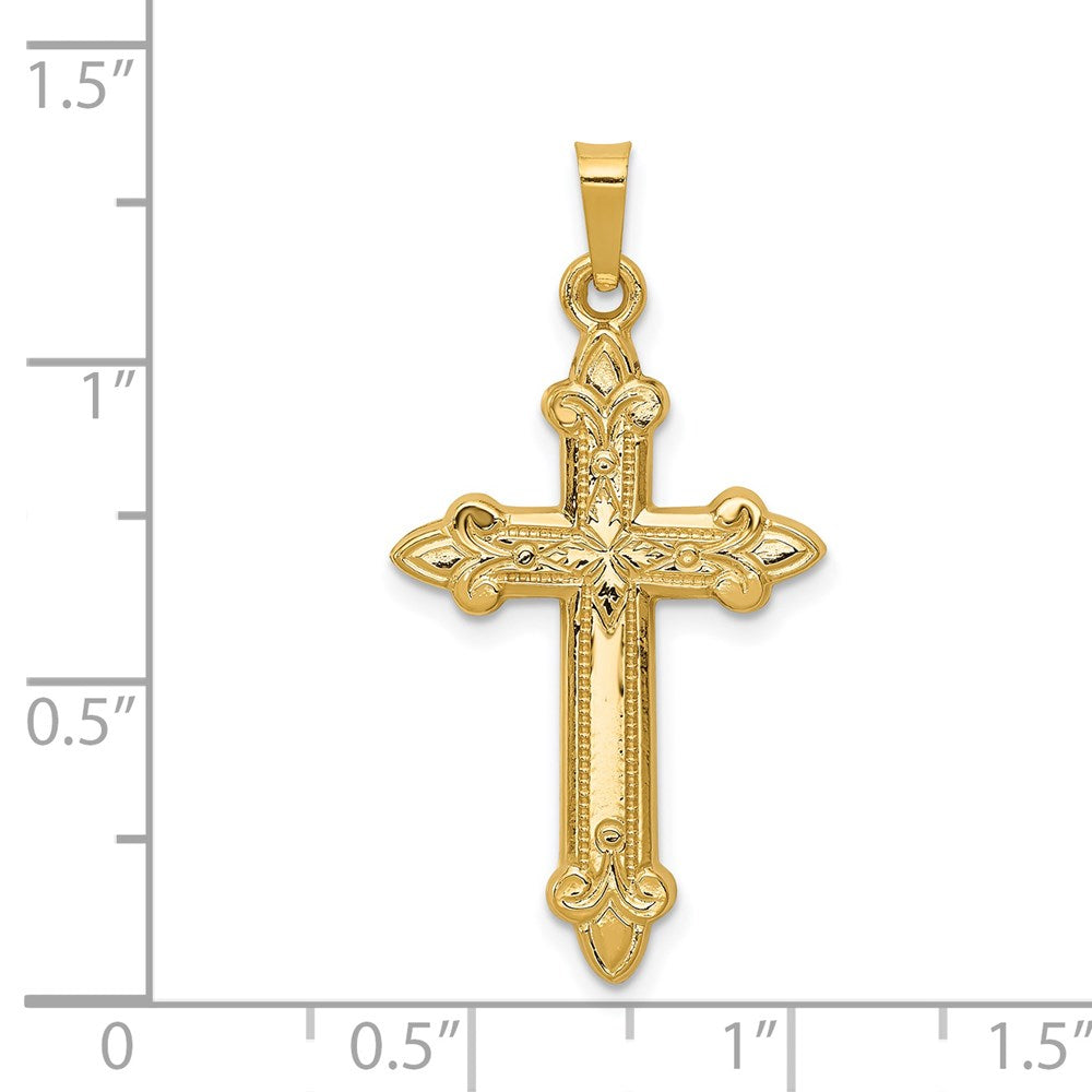 14k Yellow Gold 18 mm Fleur De Lis Cross Pendant (0.8 grams)