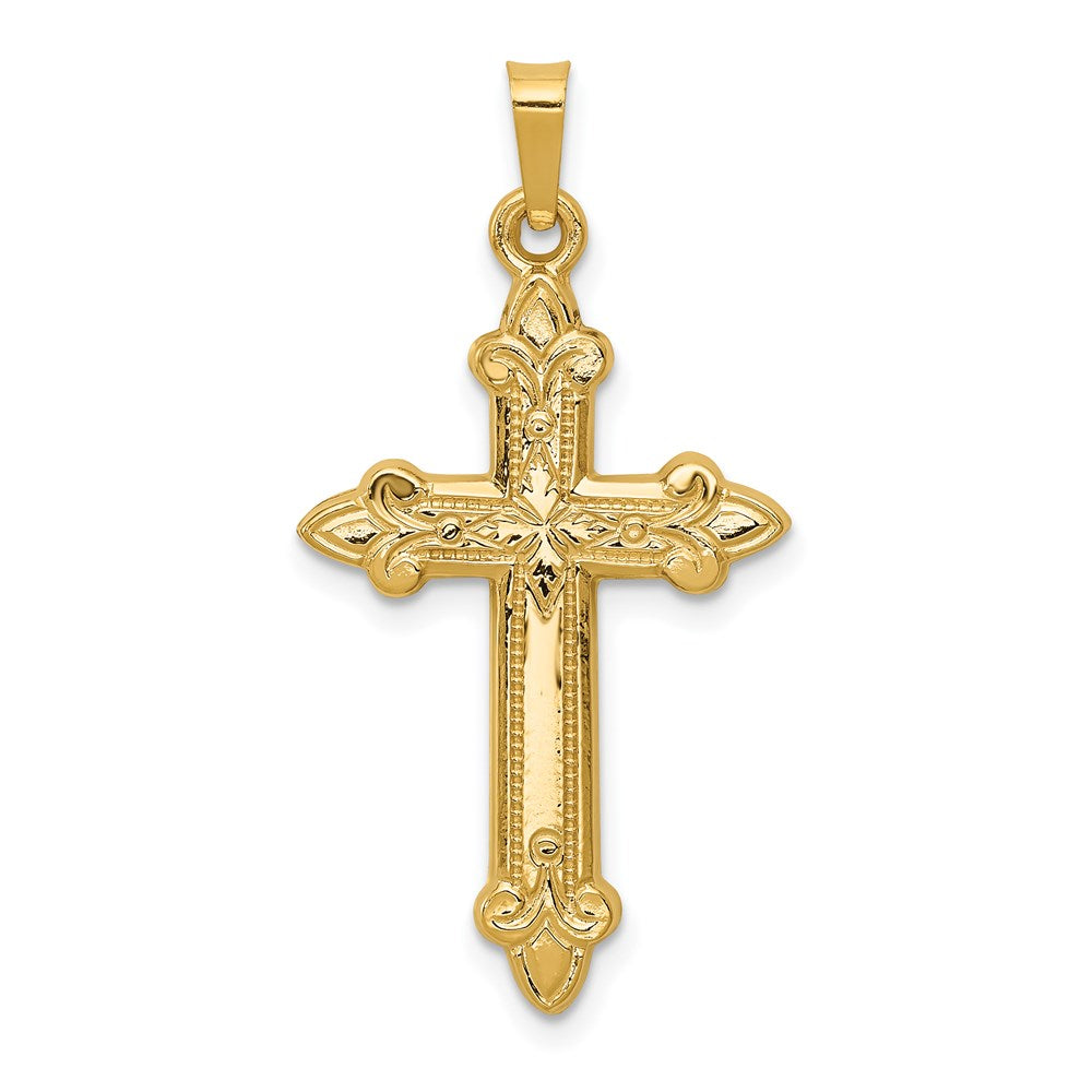 14k Yellow Gold 18 mm Fleur De Lis Cross Pendant (0.8 grams)