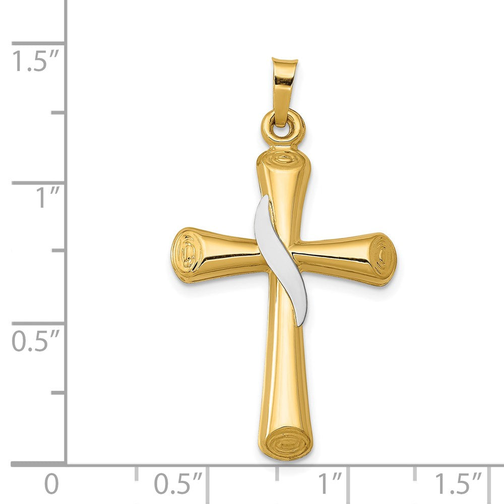 14k Two-tone 19 mm Two-Tone Hollow Cross w/Drape Pendant (1 grams)